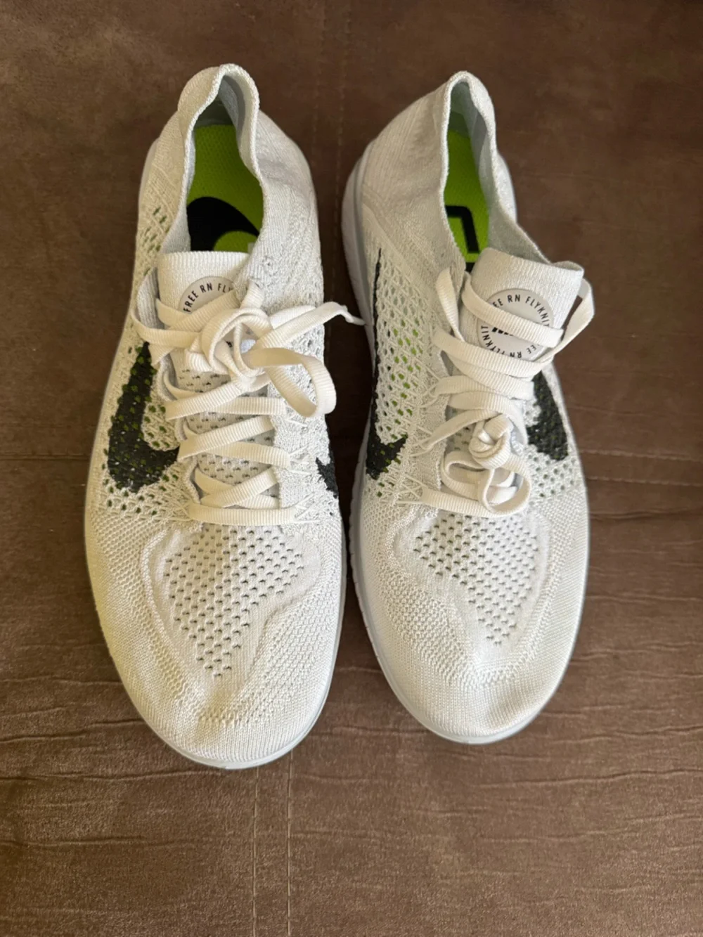 Nike Women's White Flyknit Running Sneakers with Black Swoosh - Picture 2 of 7